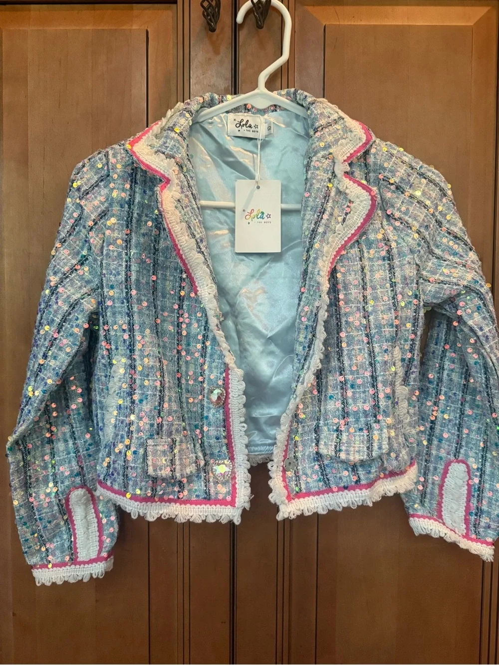 Lola and the Boys Blue Sequin Tweed Girls' Costume Set - Light Blue coco suit